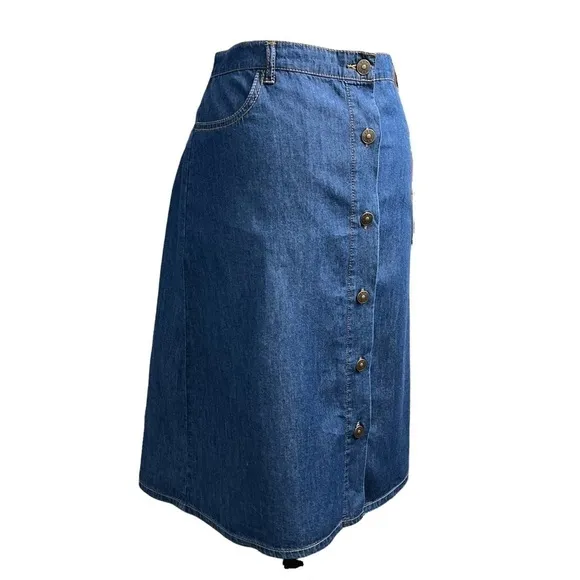 ABS ALLEN SCHWARTZ *NWT* 100% COTTON A-LINE DENIM BUTTON DOWN SKIRT SIZE 29