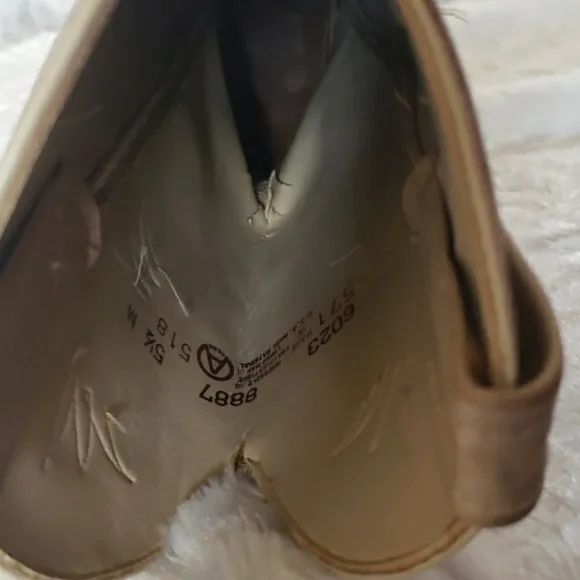 ACME 1970's Floral Inlay Tall Cream Leather Heel Boots Women's Size 5.5 M