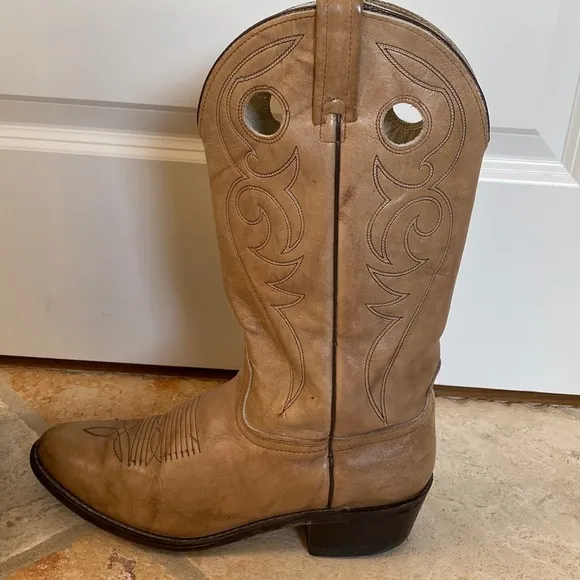 Acme cowboy boots Mens Size 10.5D blonde/Tan leather embroidered Western Work