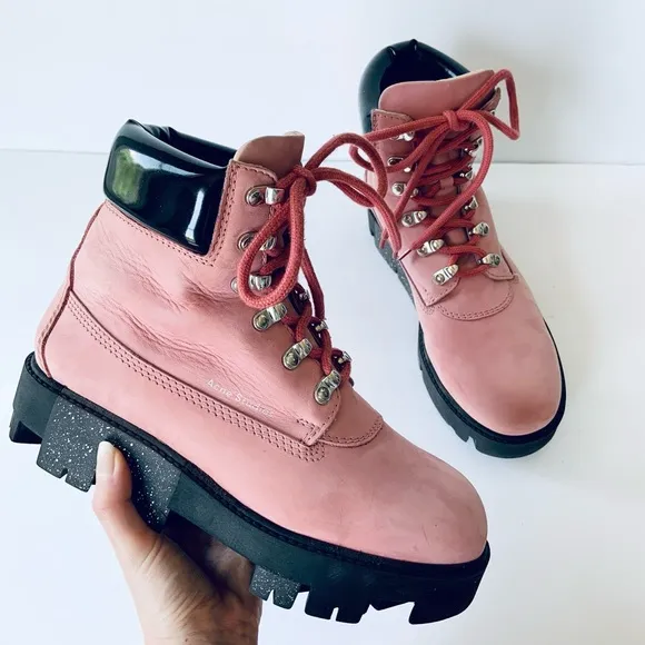 Acne Studios Telde Pink Calfskin Chunky Platform Hiking Lug Boots