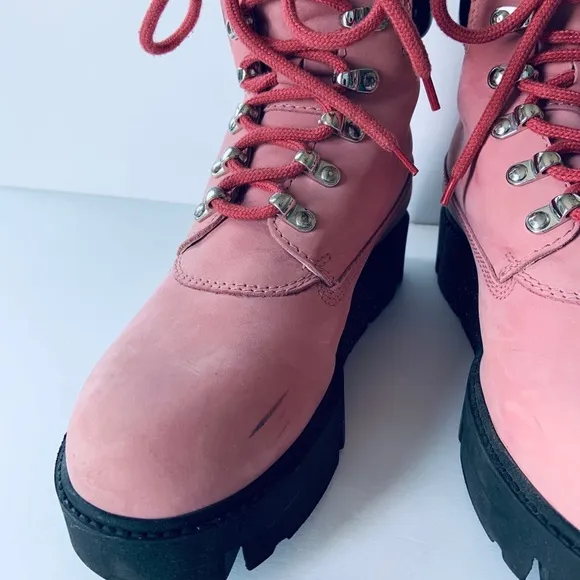Acne Studios Telde Pink Calfskin Chunky Platform Hiking Lug Boots