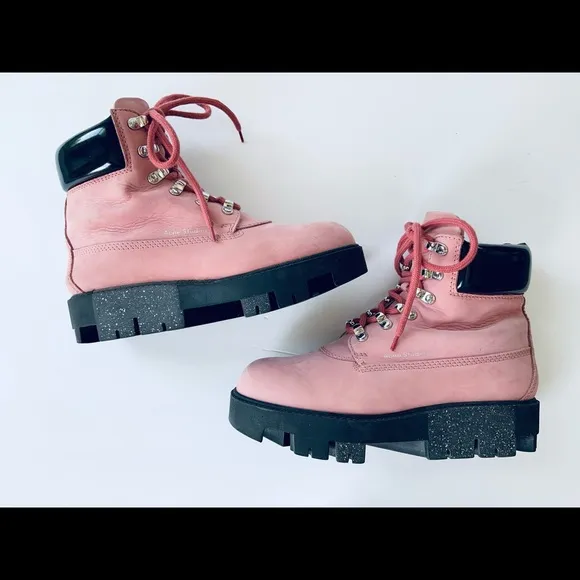 Acne Studios Telde Pink Calfskin Chunky Platform Hiking Lug Boots