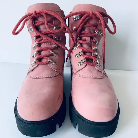 Acne Studios Telde Pink Calfskin Chunky Platform Hiking Lug Boots