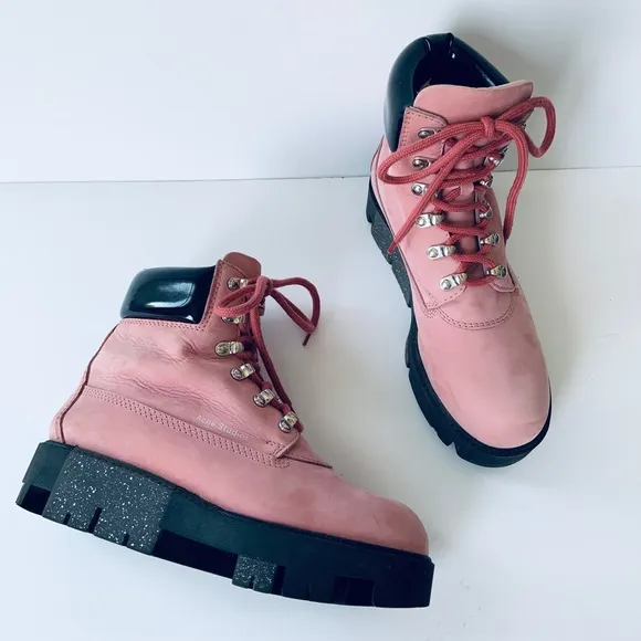 Acne Studios Telde Pink Calfskin Chunky Platform Hiking Lug Boots