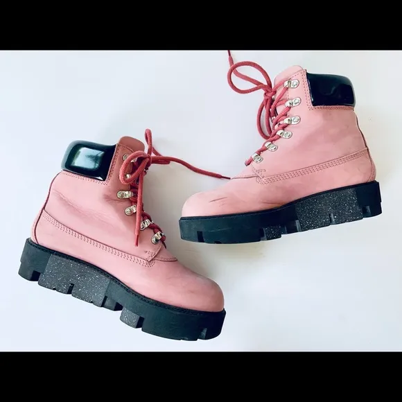 Acne Studios Telde Pink Calfskin Chunky Platform Hiking Lug Boots