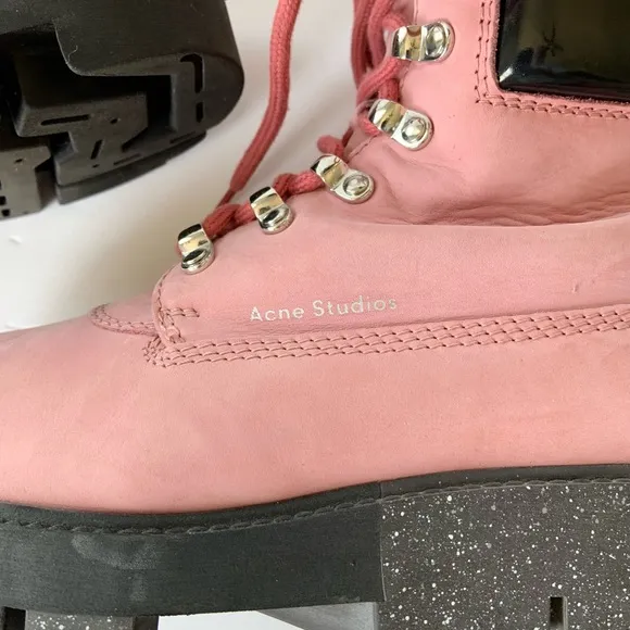 Acne Studios Telde Pink Calfskin Chunky Platform Hiking Lug Boots