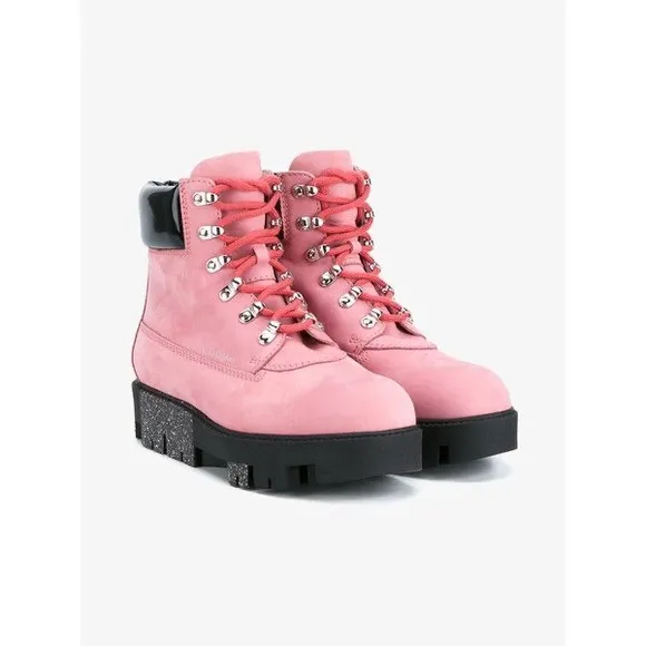Acne Studios Telde Pink Calfskin Chunky Platform Hiking Lug Boots