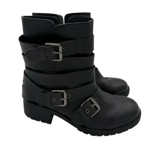 Adam Tucker Black Leather Buckle Ankle Moto Strappy Grunge 90s Boots Size 8