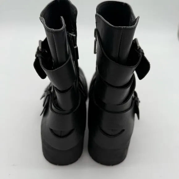 Adam Tucker Black Leather Buckle Ankle Moto Strappy Grunge 90s Boots Size 8