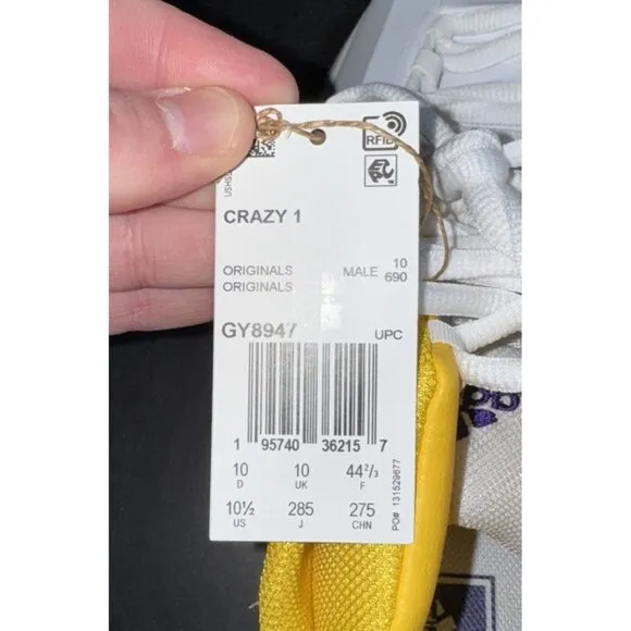 Adidas Crazy 1 Lakers Home 2022 Mens Athletic Basketball Shoes Size 10.5 GY8947