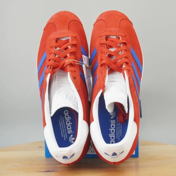 Adidas Gazelle Mens Size 11 Shoes Scarlet Red Blue Low Top Casual Sneakers NEW