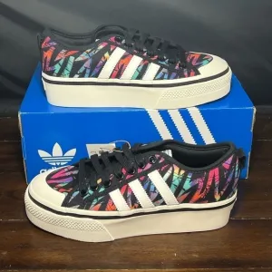 ADIDAS Nizza Low Top Platform Shoe HQ9857 | Neon Stripe 80s 90s Print