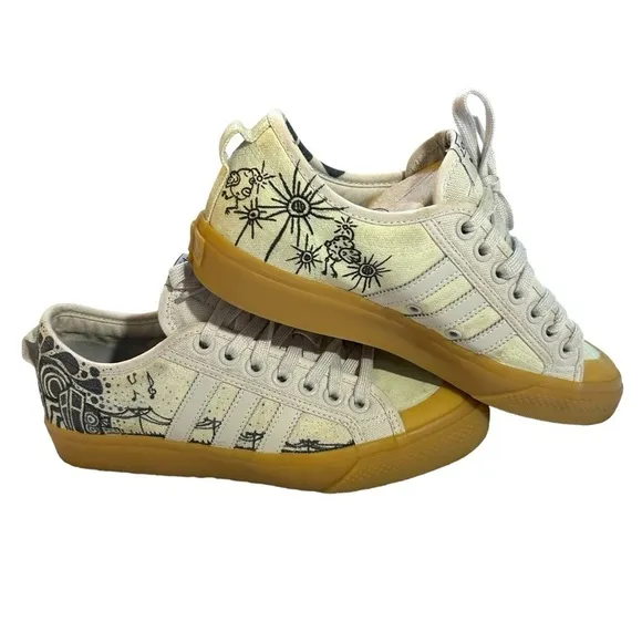 Adidas Nizza Platform Shoes Rare Unique Lemony Cream Color w/ Music Graphics 8