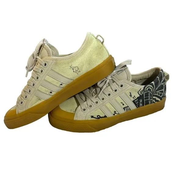 Adidas Nizza Platform Shoes Rare Unique Lemony Cream Color w/ Music Graphics 8