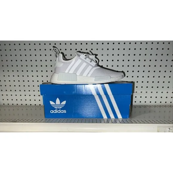 Adidas NMD R1 J Primeblue Boys Youth Athletic Shoes Size 4.5 Triple White H02334