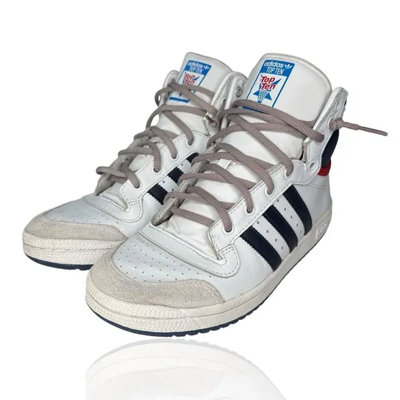 Adidas Originals Top Ten Hi Trainers White Blue Red D74481 Men's Size 6
