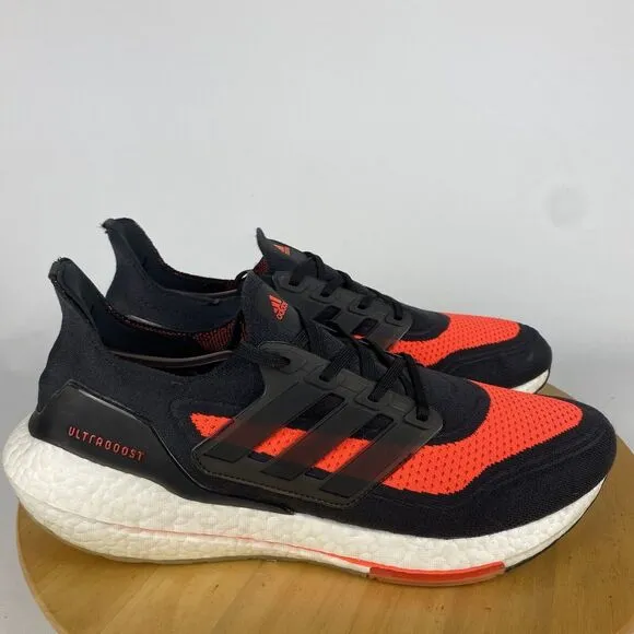 Adidas Ultraboost 21 Black Carbon Solar Red Men's Sz 12 Athletic Shoes Sneakers