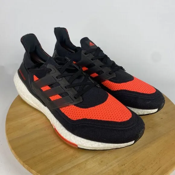 Adidas Ultraboost 21 Black Carbon Solar Red Men's Sz 12 Athletic Shoes Sneakers