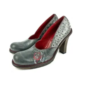 Adriaqueen Platform Heels 38 Silver Red Leather Studded Rose Shoes Unique Rare