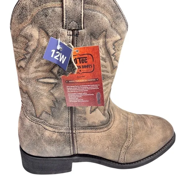 AdTec Men's Stonewashed Brown Leather 11&quot; Western Work Boots 1553 SBR