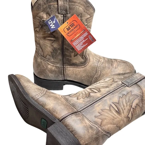 AdTec Men's Stonewashed Brown Leather 11&quot; Western Work Boots 1553 SBR