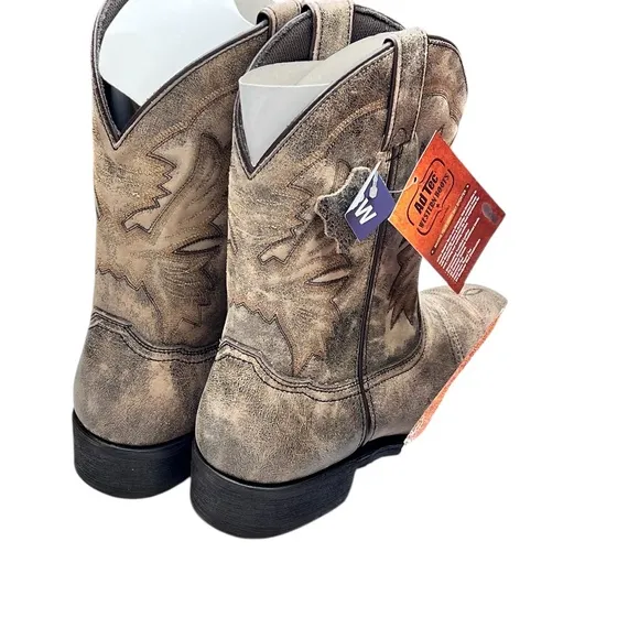 AdTec Men's Stonewashed Brown Leather 11&quot; Western Work Boots 1553 SBR