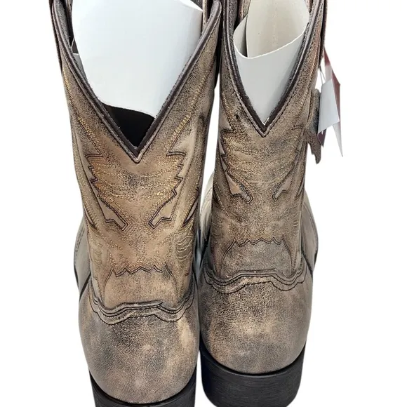 AdTec Men's Stonewashed Brown Leather 11&quot; Western Work Boots 1553 SBR