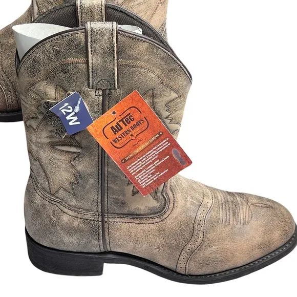 AdTec Men's Stonewashed Brown Leather 11&quot; Western Work Boots 1553 SBR