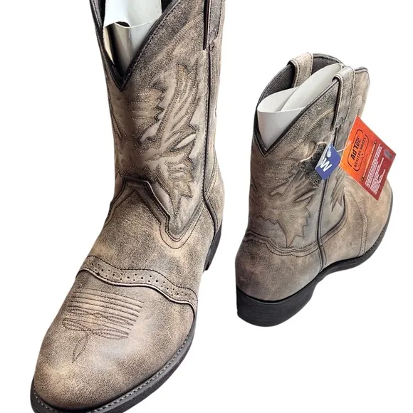 AdTec Men's Stonewashed Brown Leather 11&quot; Western Work Boots 1553 SBR