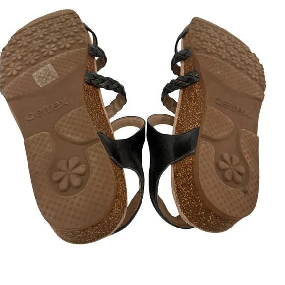 Aetrex Women's Black Leather Jillian Braided Strap Sandals Size 9.5