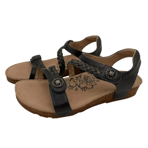 Aetrex Women's Black Leather Jillian Braided Strap Sandals Size 9.5
