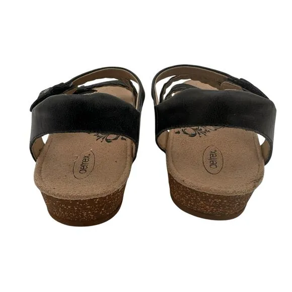 Aetrex Women's Black Leather Jillian Braided Strap Sandals Size 9.5