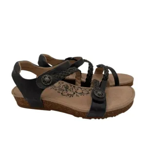 Aetrex Women's Black Leather Jillian Braided Strap Sandals Size 9.5