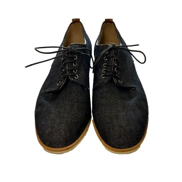 AGL Womens Denim Blue Print Leather Lace Up Oxfords Casual Shoes Size 38.5 Italy