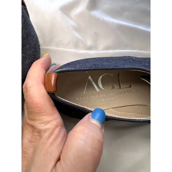 AGL Womens Denim Blue Print Leather Lace Up Oxfords Casual Shoes Size 38.5 Italy