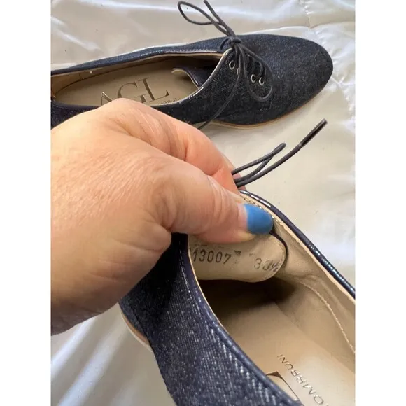 AGL Womens Denim Blue Print Leather Lace Up Oxfords Casual Shoes Size 38.5 Italy