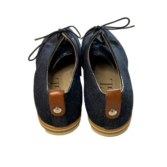 AGL Womens Denim Blue Print Leather Lace Up Oxfords Casual Shoes Size 38.5 Italy
