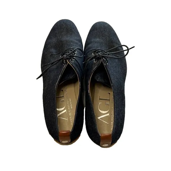 AGL Womens Denim Blue Print Leather Lace Up Oxfords Casual Shoes Size 38.5 Italy