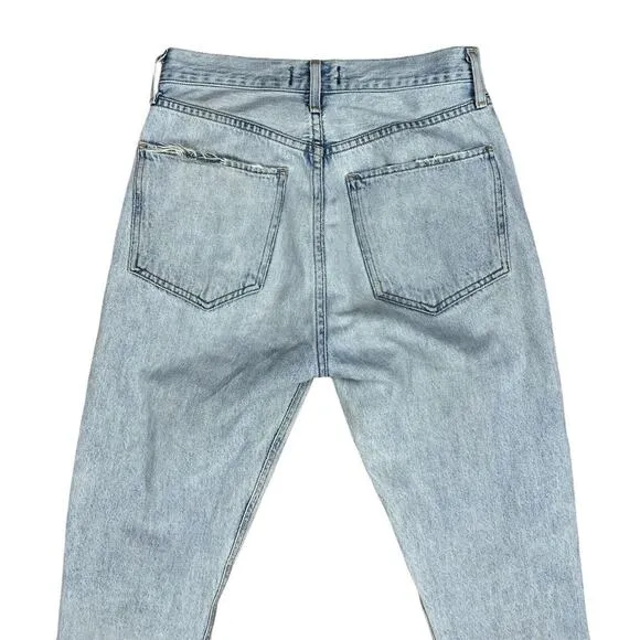 Agolde Blue Riley Denim Jeans Distressed High Rise Button Fly Cropped Size 25