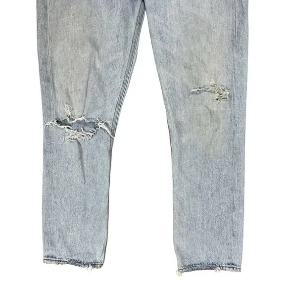 Agolde Blue Riley Denim Jeans Distressed High Rise Button Fly Cropped Size 25