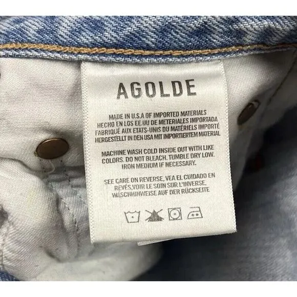 Agolde Blue Riley Denim Jeans Distressed High Rise Button Fly Cropped Size 25
