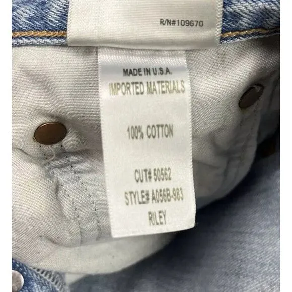 Agolde Blue Riley Denim Jeans Distressed High Rise Button Fly Cropped Size 25
