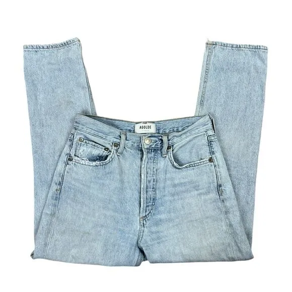 Agolde Blue Riley Denim Jeans Distressed High Rise Button Fly Cropped Size 25