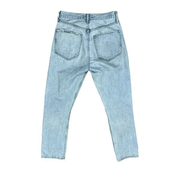Agolde Blue Riley Denim Jeans Distressed High Rise Button Fly Cropped Size 25