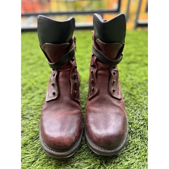 Airstep AS98 Burgundy Leather Boho Biker Ankle Boots Size EUR 39 / US 8.5-9