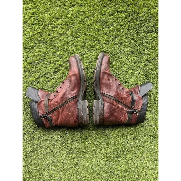 Airstep AS98 Burgundy Leather Boho Biker Ankle Boots Size EUR 39 / US 8.5-9