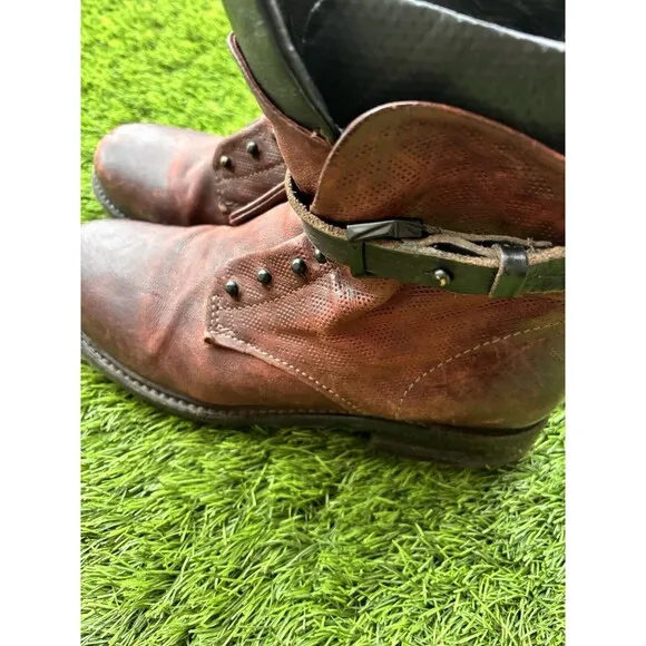 Airstep AS98 Burgundy Leather Boho Biker Ankle Boots Size EUR 39 / US 8.5-9