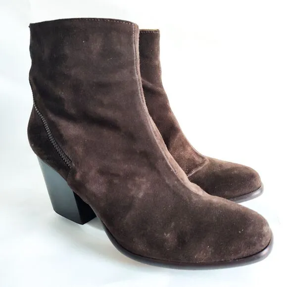 Alberto Fermani Viva Zip Brown Suede Ankle Boots Size 39.5 9.5 Italy Office Work