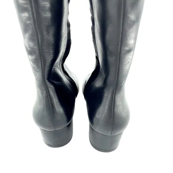 Aldo Boots Leather Heeled Knee High Boots Black Tall Block Heel  Sz 6 New