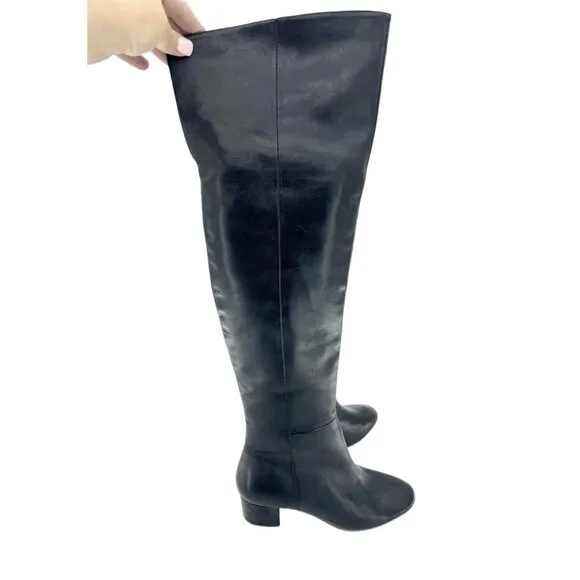 Aldo Boots Leather Heeled Knee High Boots Black Tall Block Heel  Sz 6 New